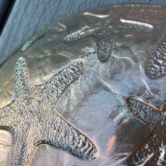 Large glass ombre starfish etched decorative bowl, mermaid fisherman nautical - Picture 12 of 12